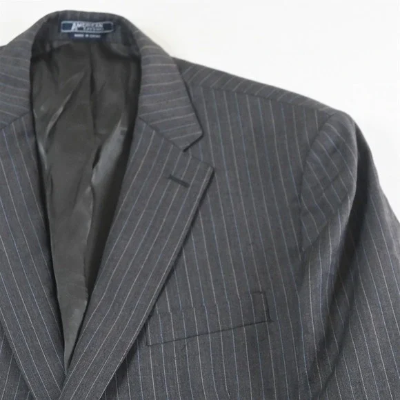 American Living 44R 34x30 Gray Striped 100% Wool Mens Jacket Pants Suit